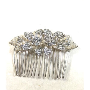 Hair Barrette Comb Rhinestone Faux Pearl silver Tone Floral Wedding Party...